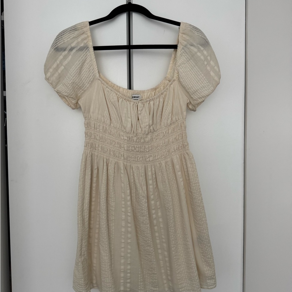 Sunday Best Cream Ruched Puff Sleeve Mini Dress